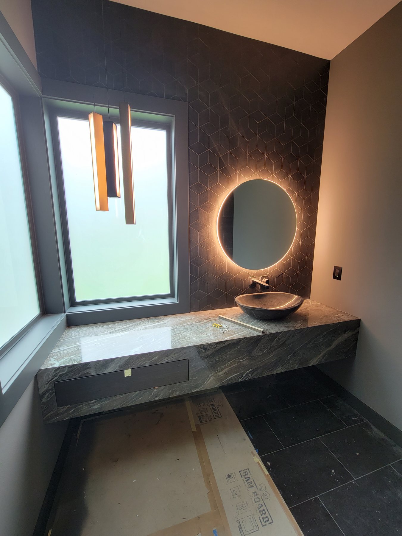 Dark stone bathroom